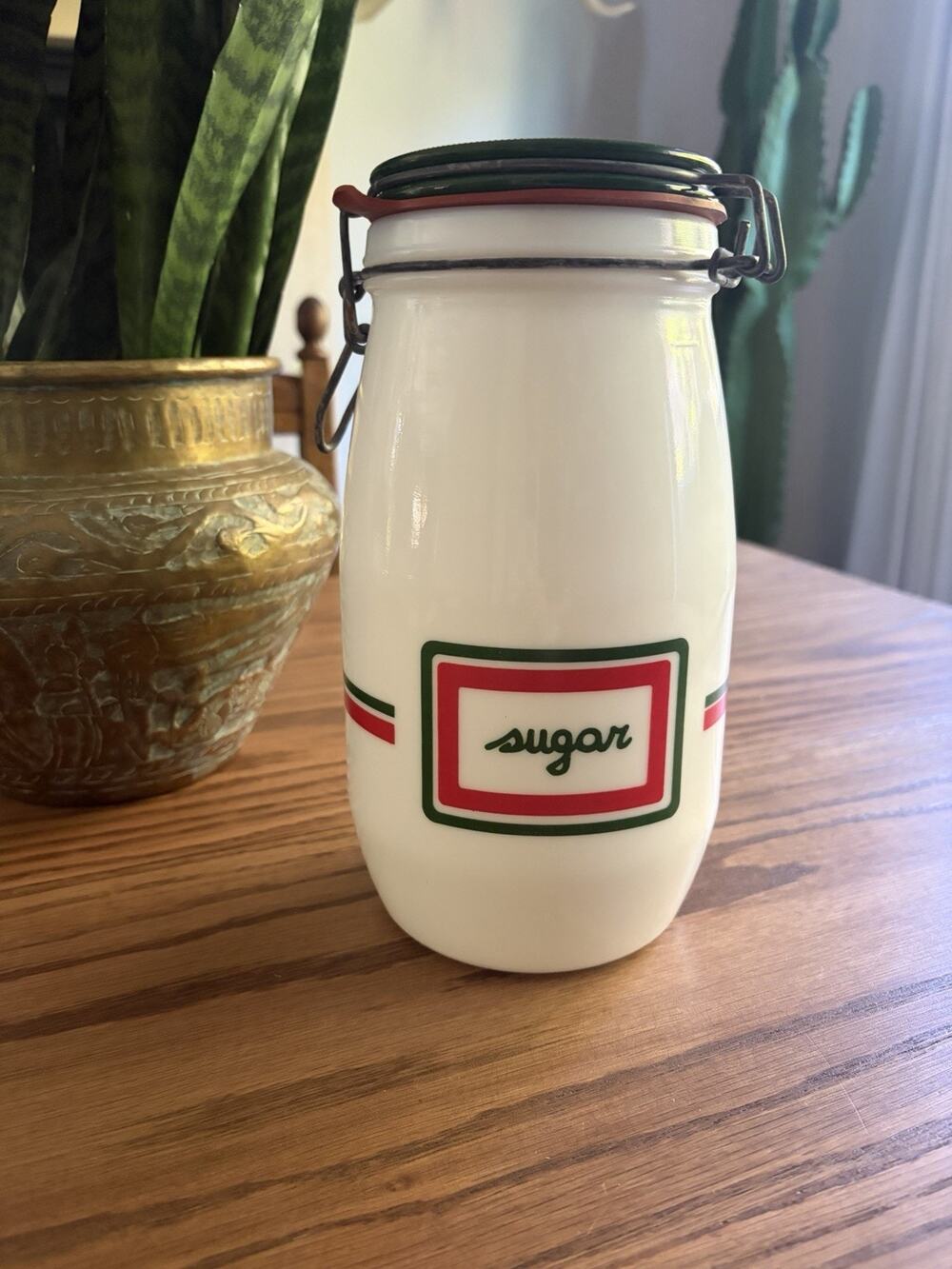 Vintage Midcentury Wheaton Milk Glass Sugar Canister 8.5” Jar Glass Sugar Jar